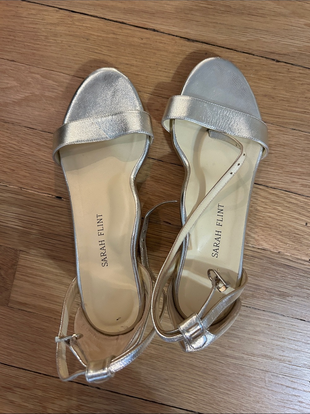 Sarah Flint Metallic Silver Single-Strap Ankle Tie Sandals